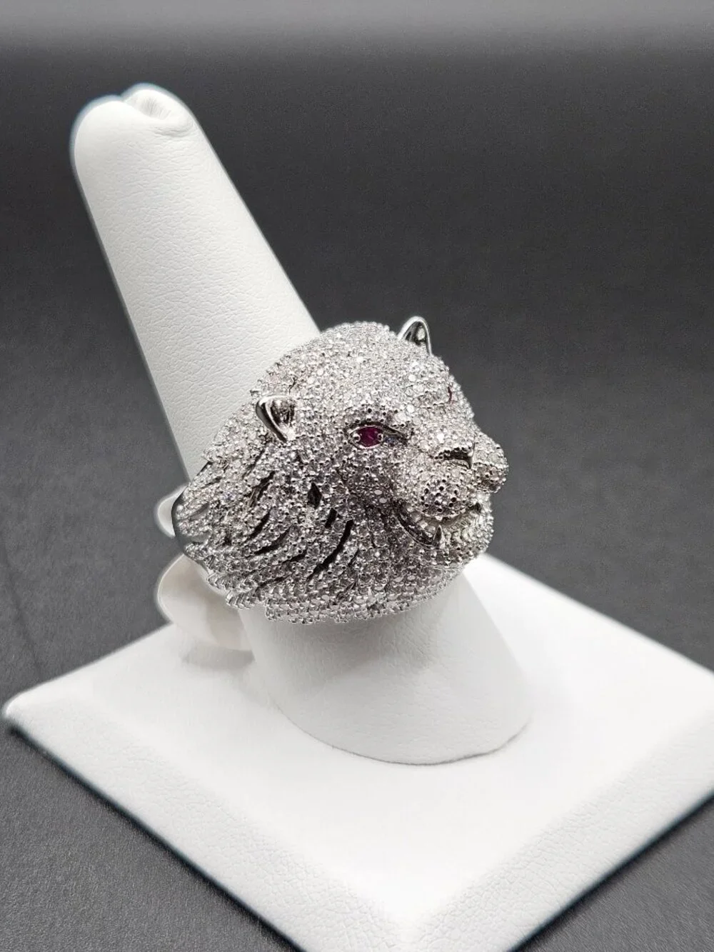 Silver Filled Lion Head Men's Statement Ring Size 10